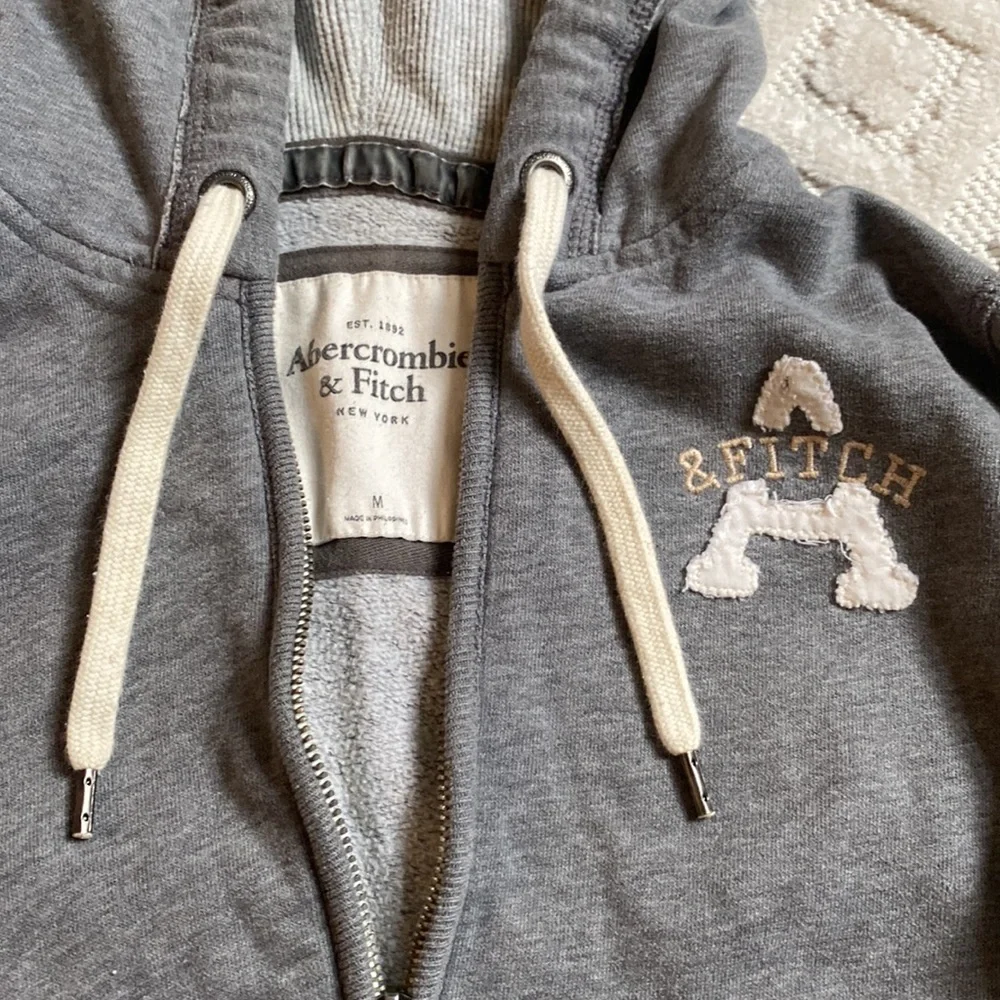Grey Abercrombie & Fitch Zip-Up Hoodie - Picture 2 of 4
